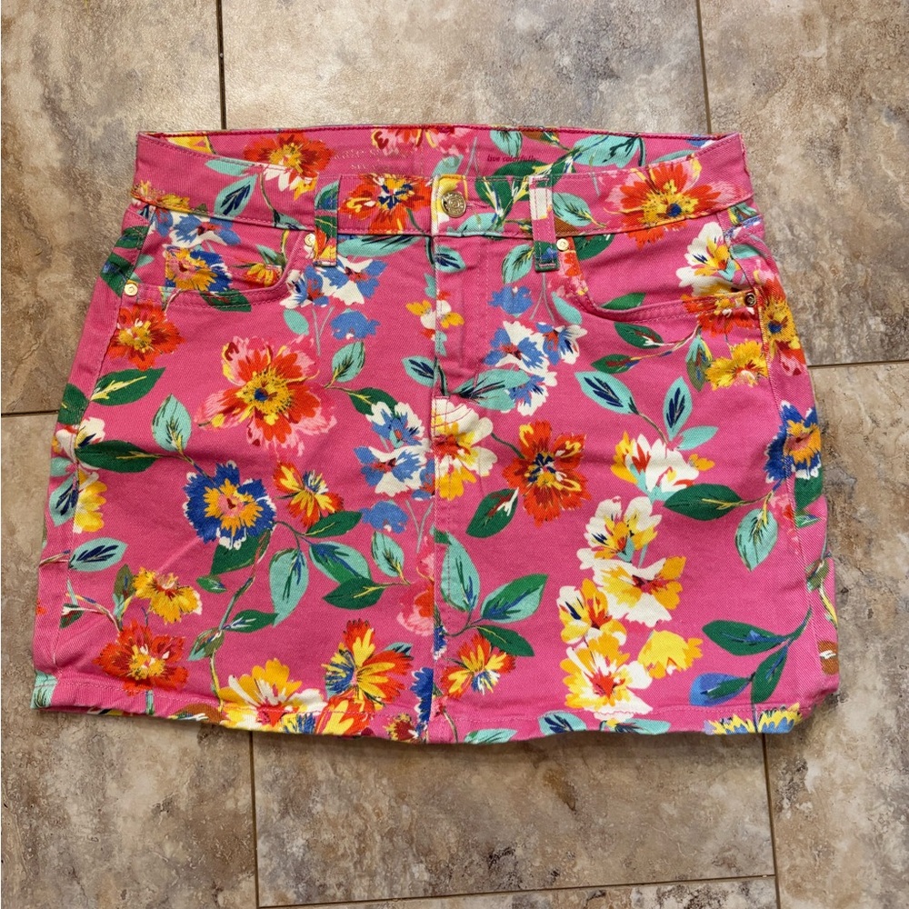 Kate Spade Broome Street Pink Floral Stretch Denim Skirt Size 6